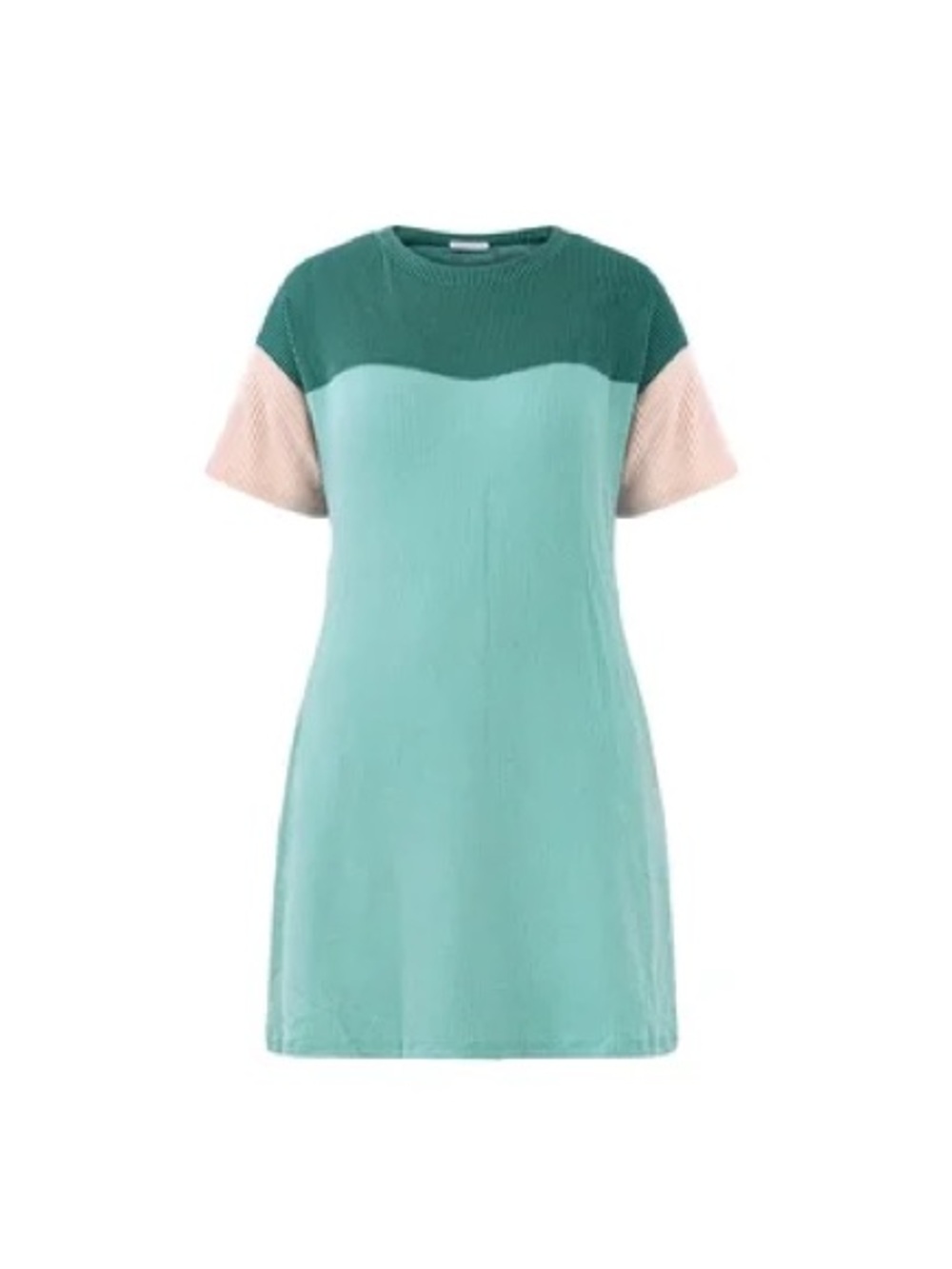 Casual Colorblock Ribbed Knit Tee Dress in Mint and Teal NEW w Tags - Picture 3 of 3